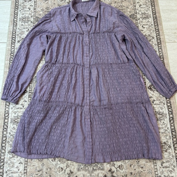 Lavender Tiered Tiptupu solid casual long sleeve tunic dress - Picture 3 of 5